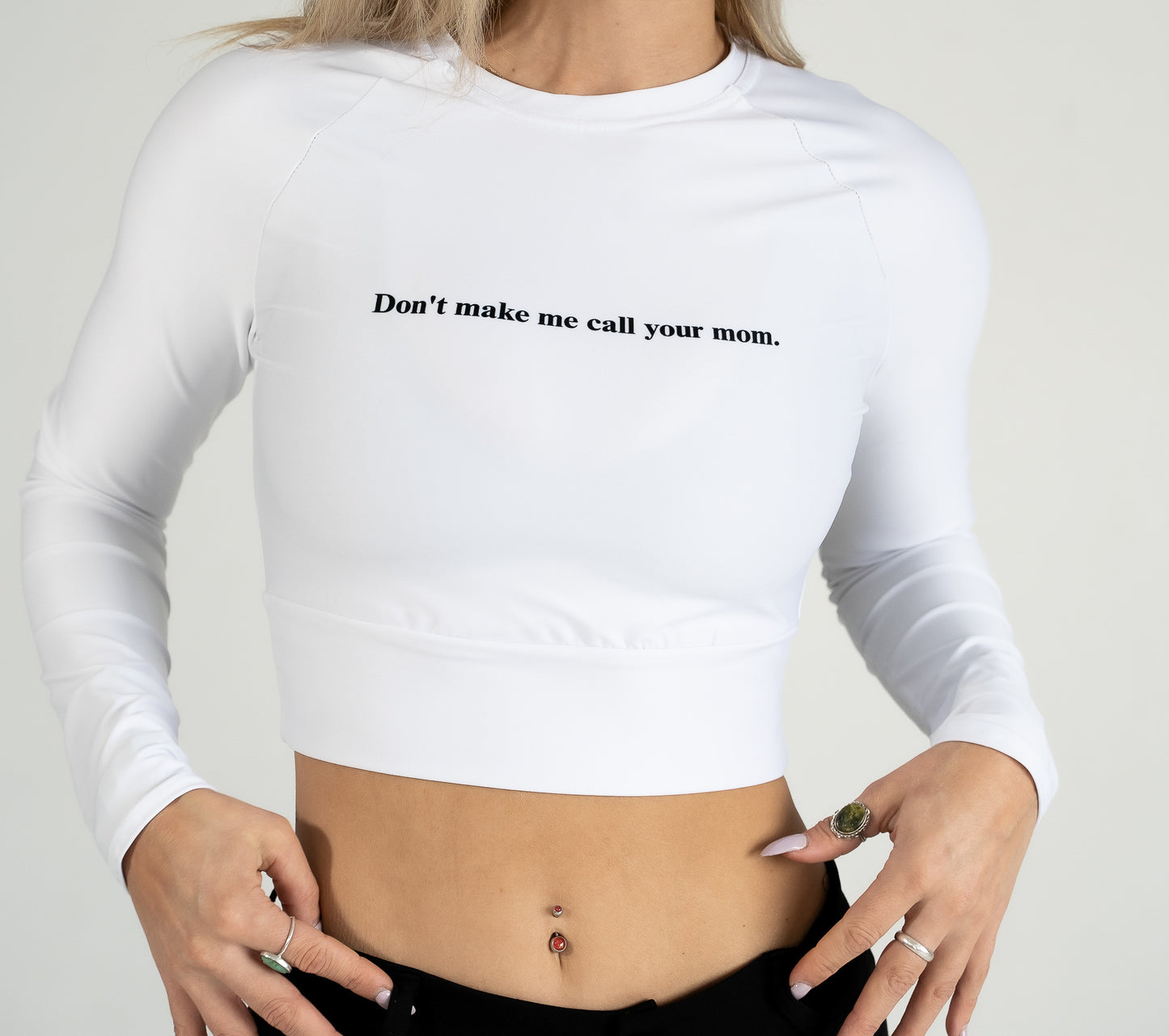 Don't make me call your mom- Recycled long-sleeve crop top