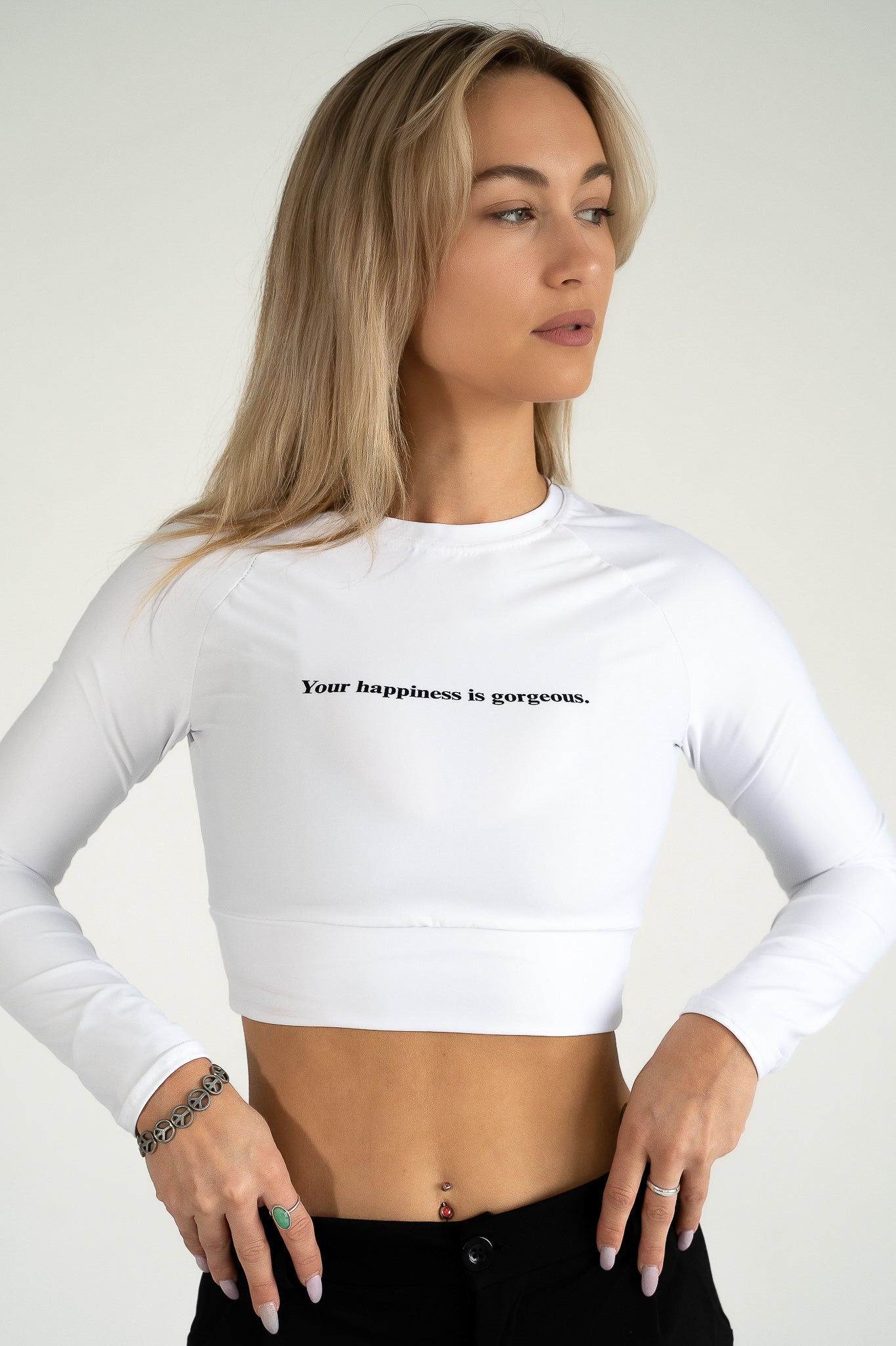 Your happiness is gorgeous - Recycled long-sleeve crop top